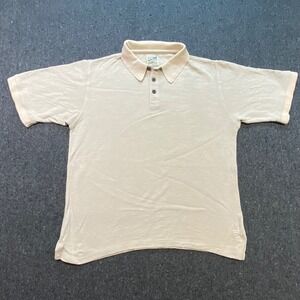 TravelSmith Gorpcore Mens L Beige Ribbed Knit Short Sleeve Travel Polo Shirt